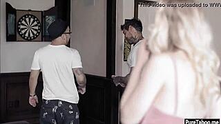 Older guy claims nervous tiny blonde's virginity with his big cock