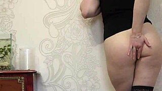 brunette slips into stockings for doggystyle dildo anal orgasm rush