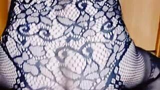 a hot milf strips teasingly masturbates then takes big cock in tight ass and pussy