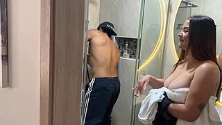 Busty babe yells, Neighbor with biggest dick, fix my shower now!