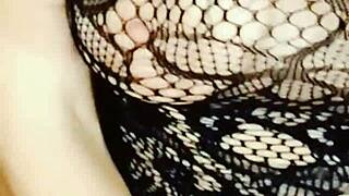 a hot milf strips teasingly masturbates then takes big cock in tight ass and pussy