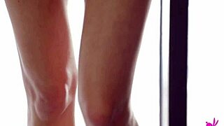 Blonde Hottie Janna O Strips Teasing Perky Tits Close-Up