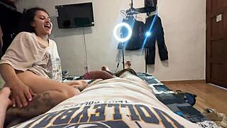 Tattooed Latina Delivers Insane POV Deepthroat Blowjob Home Alone