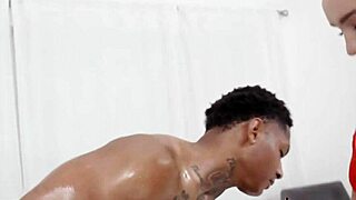 bossmane dre flexes massive muscles while bunny fae rides his huge cock bareback