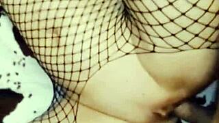 a hot milf strips teasingly masturbates then takes big cock in tight ass and pussy