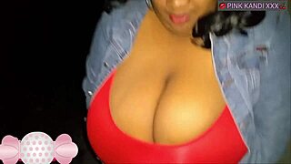 champagn pink kandi flaunts beautiful big black ebony natural tits up close