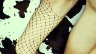 a hot milf strips teasingly masturbates then takes big cock in tight ass and pussy