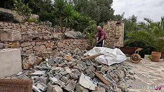 Curvy Big Natural Boobs Bounce as Slut Begs Old Stranger for Rough Poolside Anal Pounding