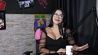 brazilian belinha baracho strips sheer red lingerie masturbates hard