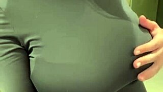 Jerking hot load onto massive milky tits in steamy climax