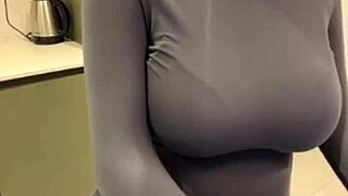 Jerking hot load onto massive milky tits in steamy climax