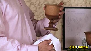 hot brunette babe slammed hard on desk till massive jizz explosion