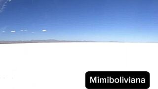 Exploding creampie deep in her squirting pussy across vast public salt desert