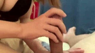 Asian girlfriend strokes cock hard before work rush