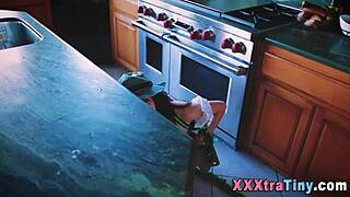 Can this tiny teen handle sucking and riding that huge throbbing cock all night