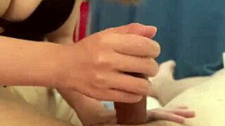 Asian girlfriend strokes cock hard before work rush