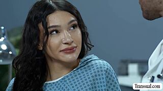 Damn, slutty TS Andylynn gets her tight ass barebacked hard by the doctor!