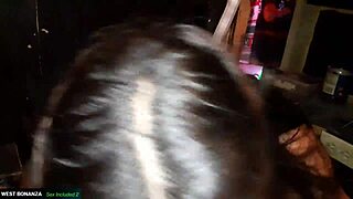 Geraldine kneels teasing my cock then gulps every drop of cum in DJ booth