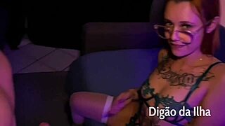 brazilian gamer gags on deepthroat cock with pussy tongue fuck