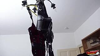In the casting room, skinny goth Brisen gets roughly fucked, rims, squirts, and gags on huge cock.