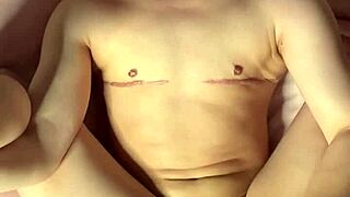 Ftm Kai stares intensely while exploding cum everywhere