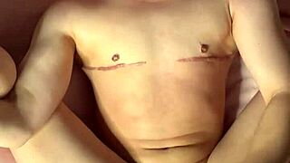 Ftm Kai stares intensely while exploding cum everywhere