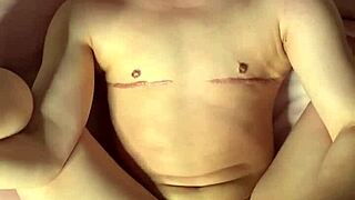 Ftm Kai stares intensely while exploding cum everywhere