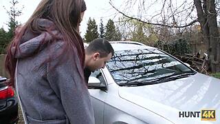 Shaved teen pussy slammed hard while boyfriend watches helplessly