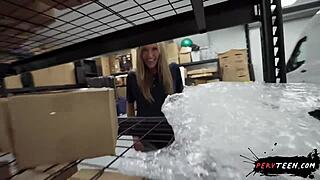 Sneaky teen coworker warehouse pounding exposed