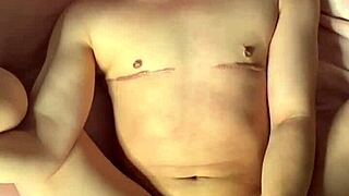 Ftm Kai stares intensely while exploding cum everywhere