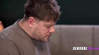 Blonde cutie begs for his massive cock, riding passionately with moans