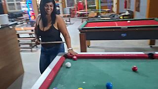 She loses pool game but wins huge cock creampie in pussy