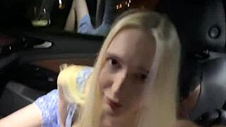 busty blonde bombshell fucked hard in car pov then facial cumshot explosion