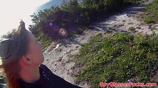 voyeur spies doggystyled teen cum on ass outdoor