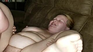 pregnant redhead milf soaks sofa begging for wet pussy pounding