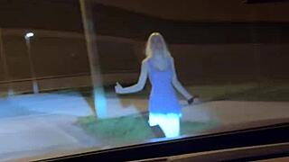 busty blonde bombshell fucked hard in car pov then facial cumshot explosion