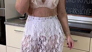 Cherryl Colle's see-through stockings tease at breakfast table