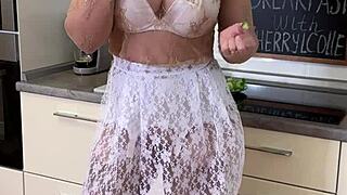 Cherryl Colle's see-through stockings tease at breakfast table