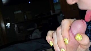 Dirty talking milf wife slowly jerks huge cock with small waist