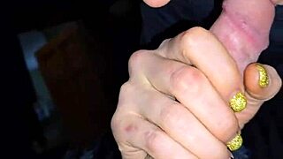 Dirty talking milf wife slowly jerks huge cock with small waist