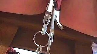 Big PINK PUSSY LIPS Dangle And Get STRETCHED With Heavy Weights