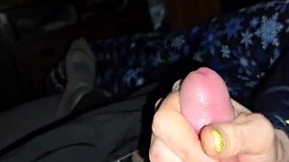 Dirty talking milf wife slowly jerks huge cock with small waist