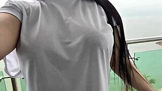 naughty babe masturbates by sea real orgasm hard horny tits