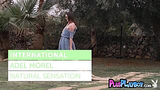 Slim milf adel morel strips outdoor exposing petite small tits hot body