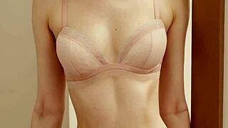 these cute lingerie models tease in flower panties barefoot