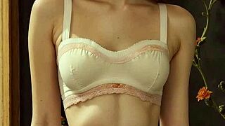 these cute lingerie models tease in flower panties barefoot