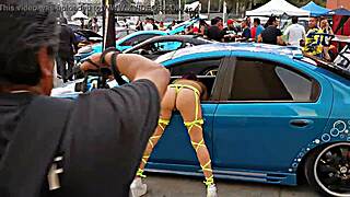 mexican sailor pigtails babe spreads pussy at outdoor car expo