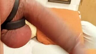 skinny solo teases throbbing monster cock with tight cockrings