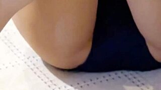 short-haired asian wife spreads legs in bedroom underwear soaked pussy exposed before fucking