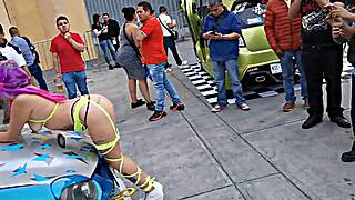 mexican sailor pigtails babe spreads pussy at outdoor car expo